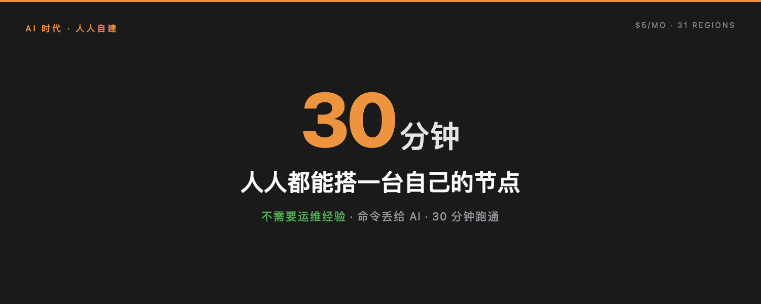 一个人，30 分钟，$5/月：AI 时代你的第一台自建节点