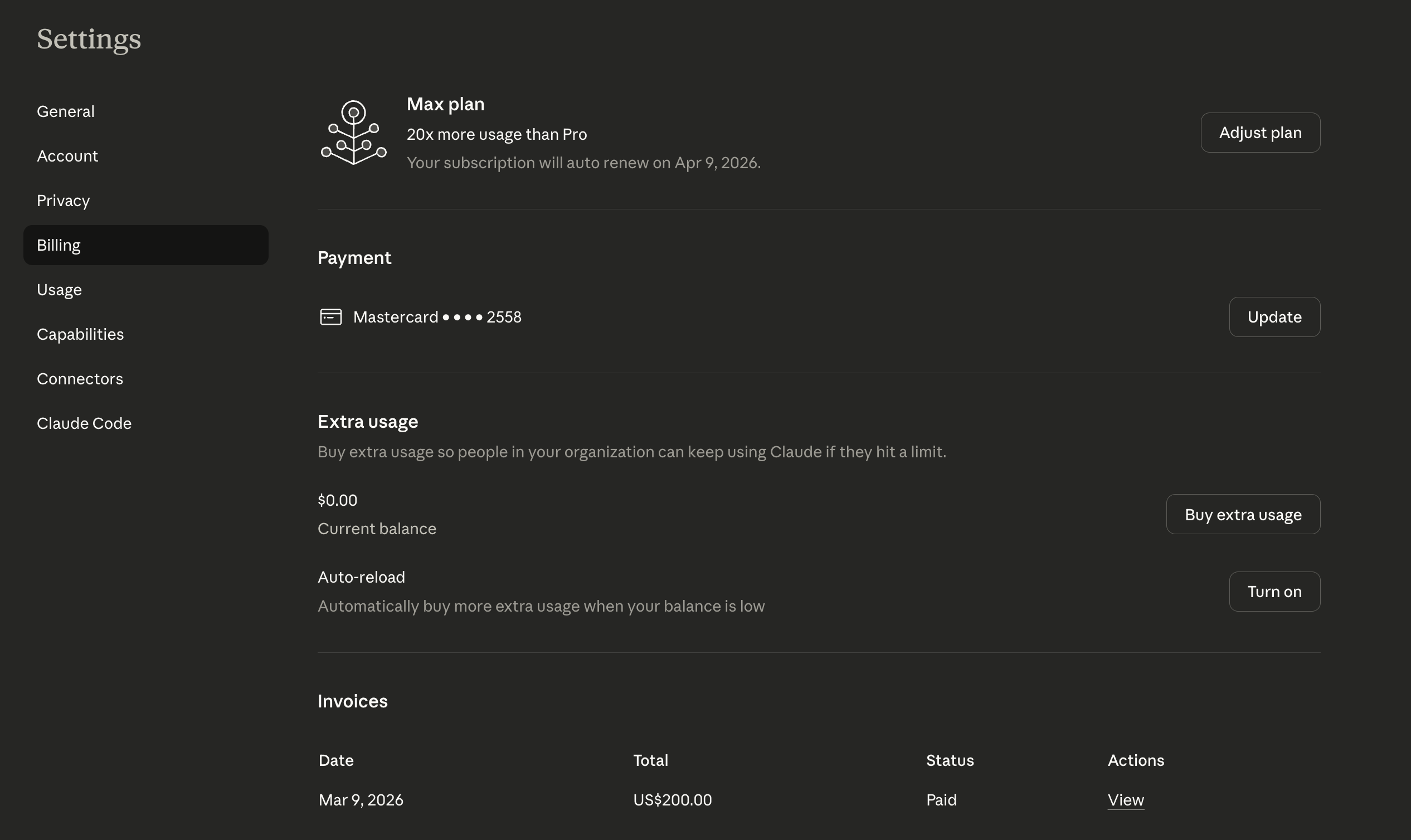 Claude Max Billing 页面