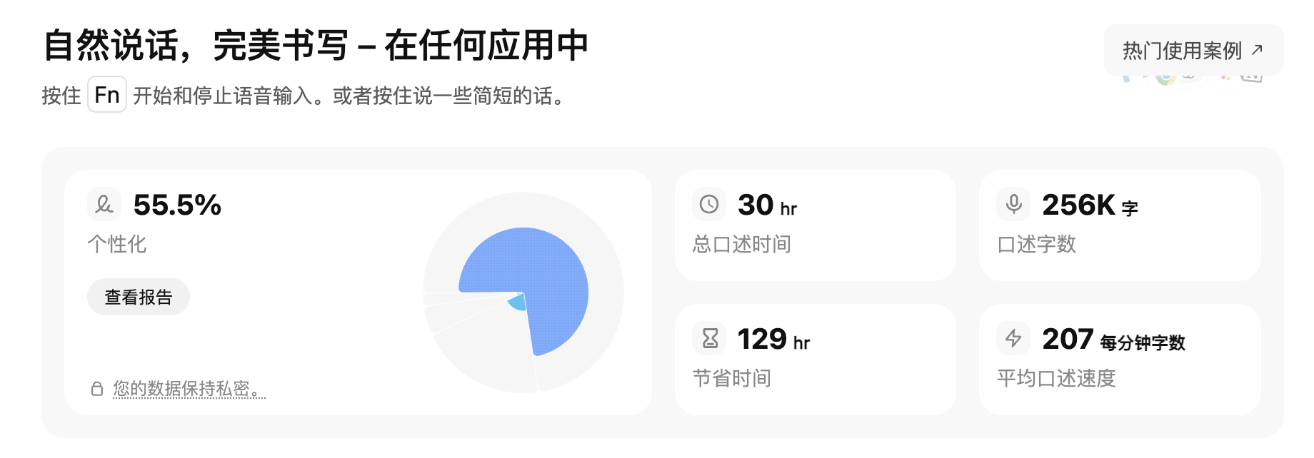 Typeless usage data overview